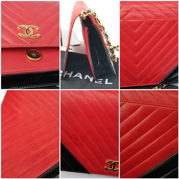 Authentic vintage Chanel Chevron single flap leather chain strap small handbag - Picture 15 of 16